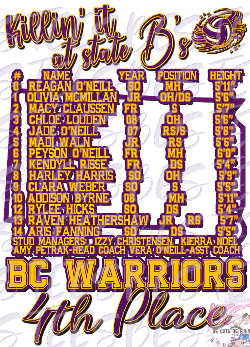 4th Place State B Volleyball T-shirts