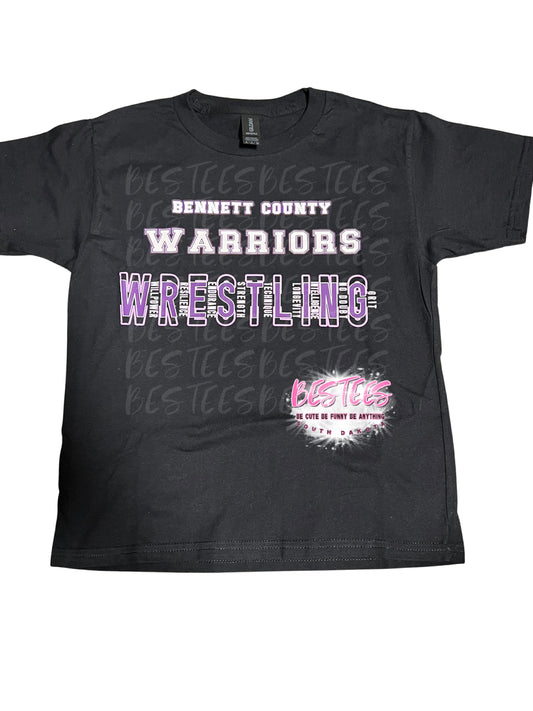 Bennett County Warriors Wrestling Black Short Sleeve T-shirt
